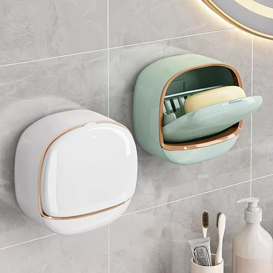 Wall-Mounted Soap Holder with Lid – Self-Adhesive Drainage Soap Storage Box