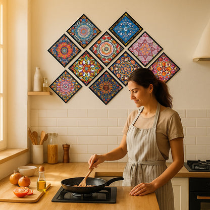 12-Piece Traditional Tile Wall Sticker Set – Self-Adhesive Decorative Wall Decals