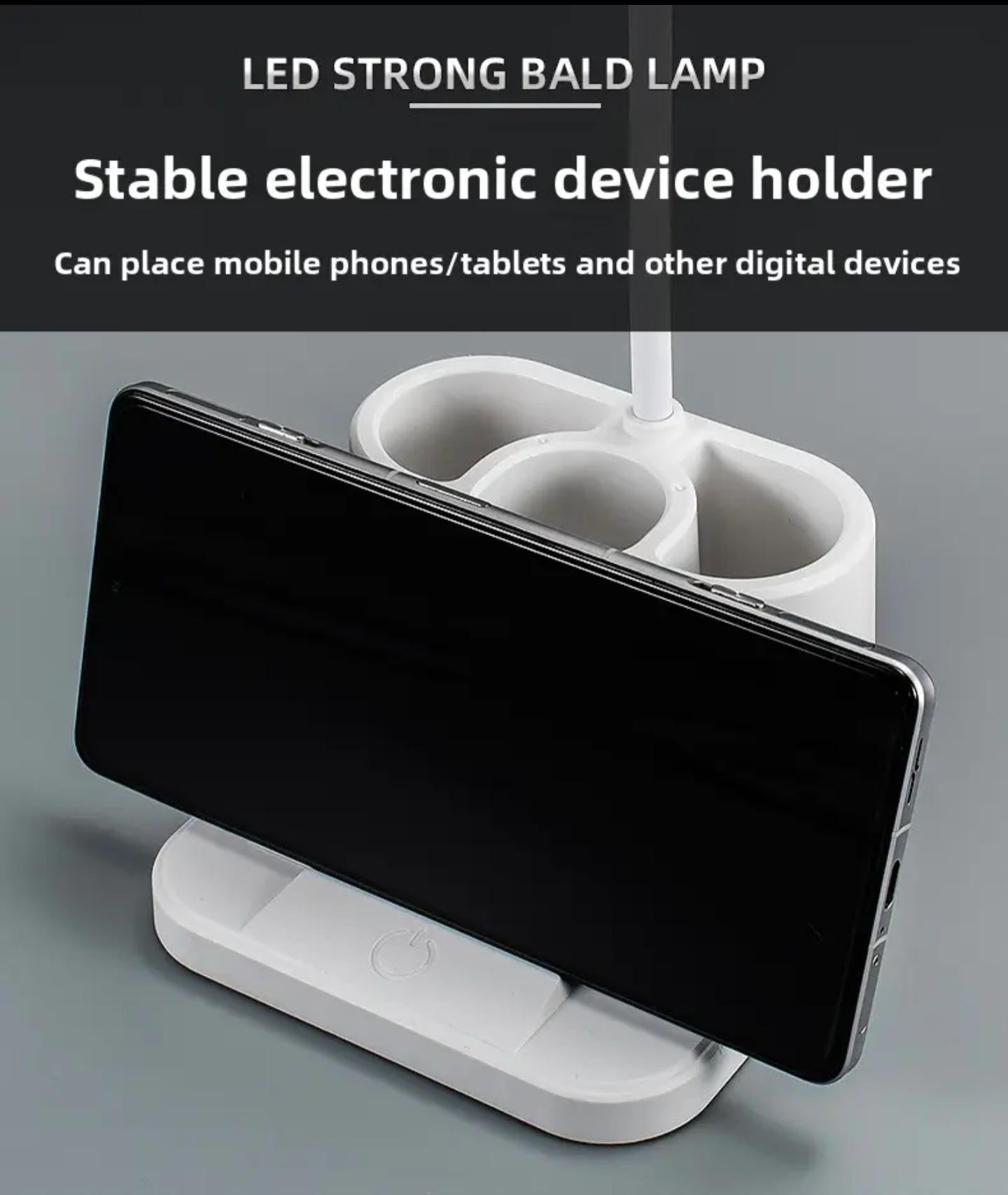 LED Desk Lamp with Phone Holder & Pen Organizer – Eye-Care Study Table Lamp